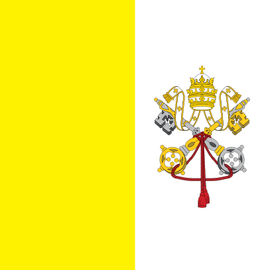 drapeau du Vatican, bipartie jaune et blanc, avec sur le blanc l'emblême des Papes, 2 clées croisées et une tiare papale