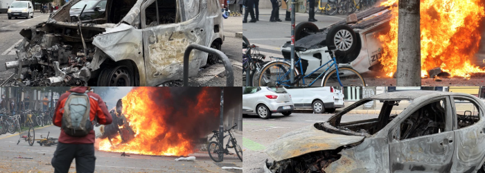 Images des destructions : "Le bilan est brutal : au moins 10 véhicules incendiés et 5 autres cassés/pillés sont à ce stade comptabilisés. Un chiffrage précis est en cours, mais les conséquences seront lourdes, sur nos franchises, sur nos coûts d’exploitation, et surtout sur le moral de celles et ceux qui font vivre ce projet au quotidien dans la région."