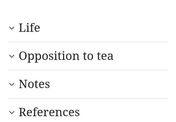 v Life
v Opposition to tea
v Notes

v References