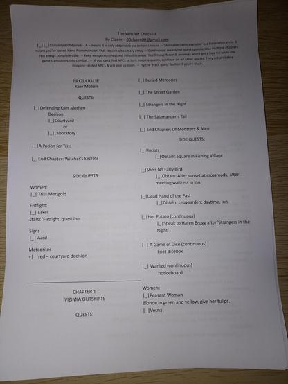 Check list quêtes et équipements Witcher 1.
