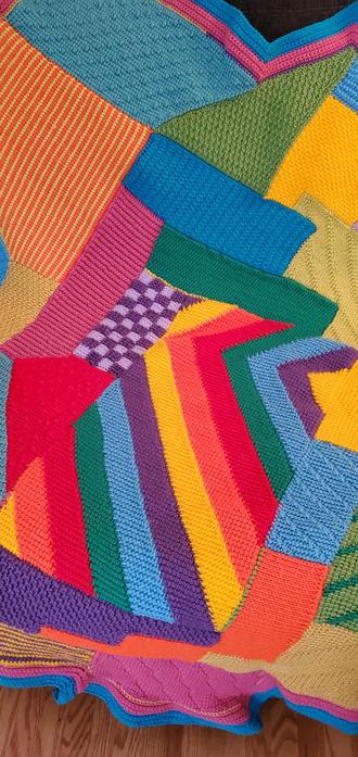 Close-up of our latest colourful wacky afghan creation